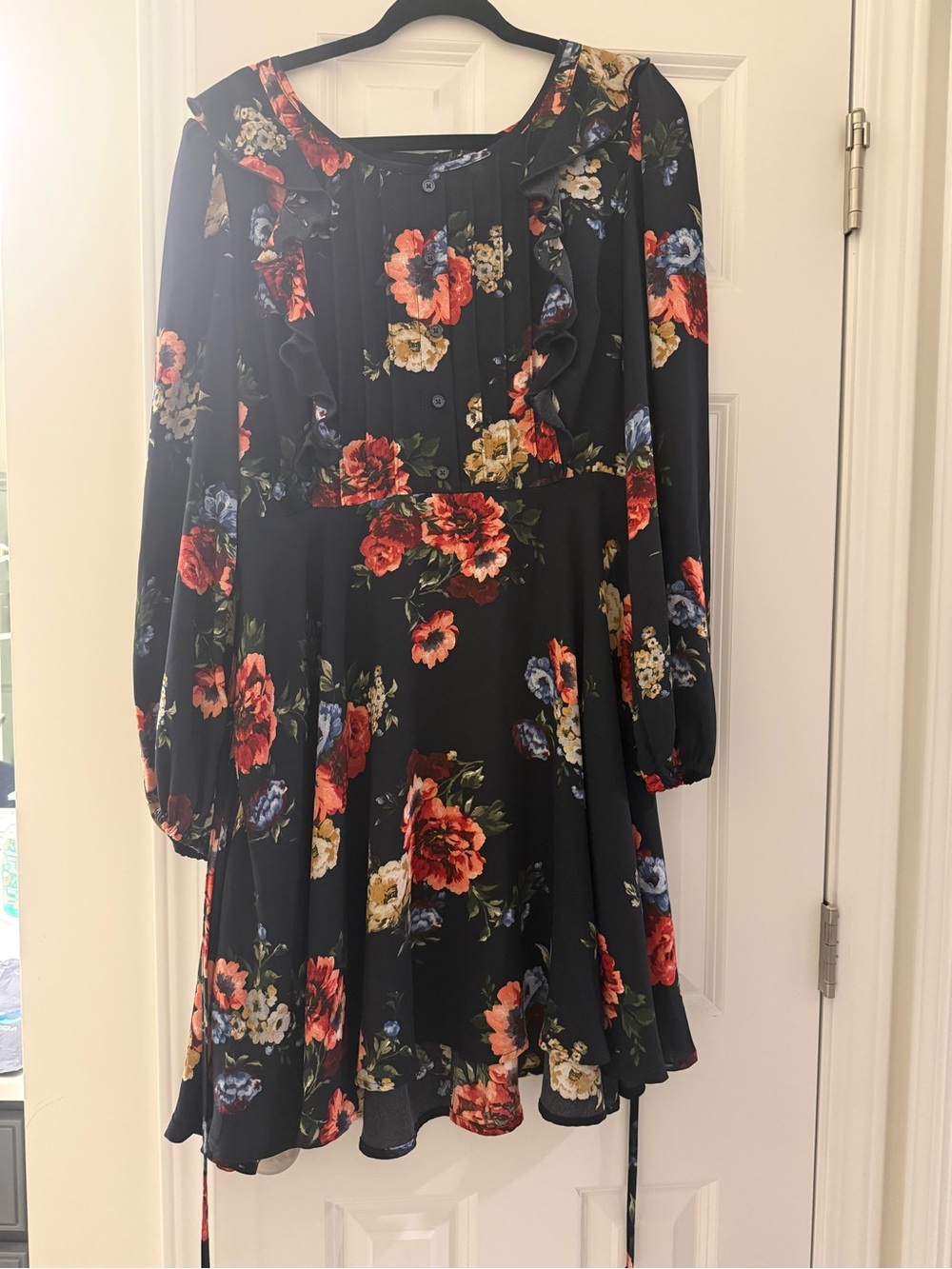 Xhilaration Black Floral Long Sleeve Ruffle Dress